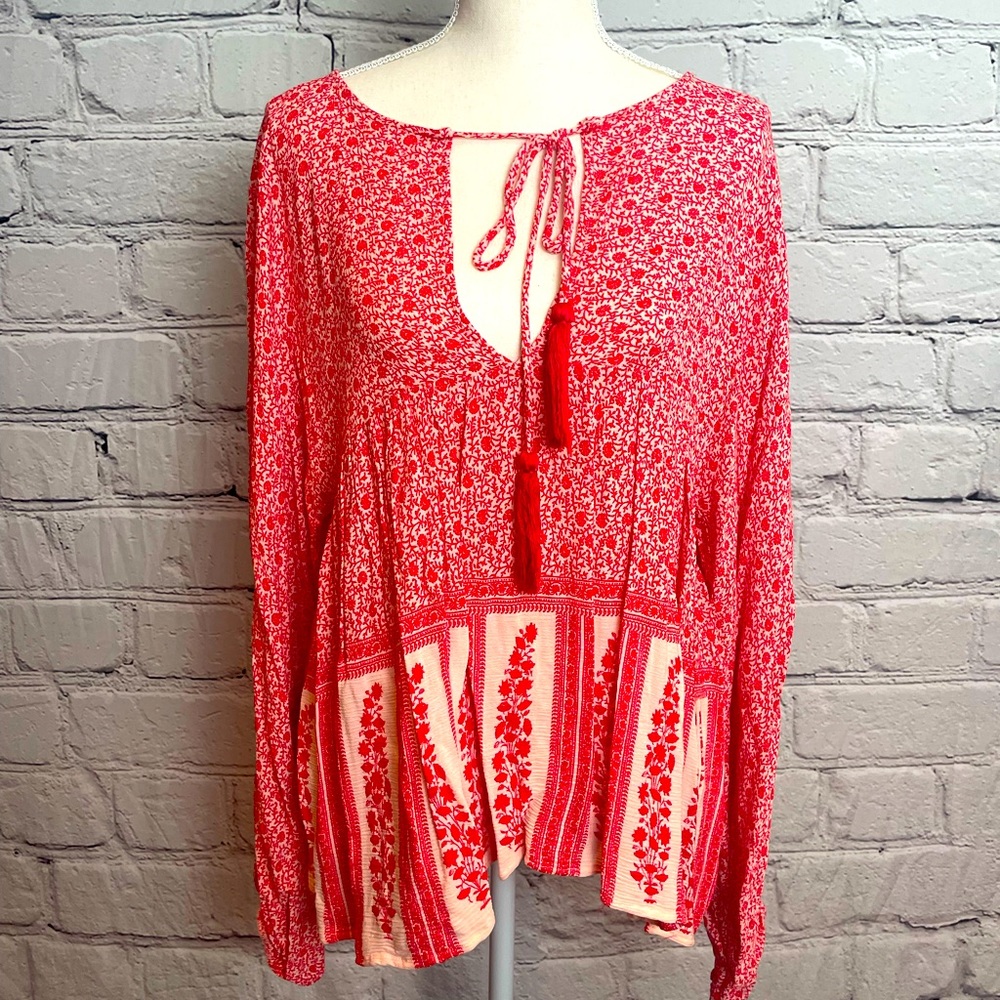 Glamorous Red & White Long Sleeve Blouse